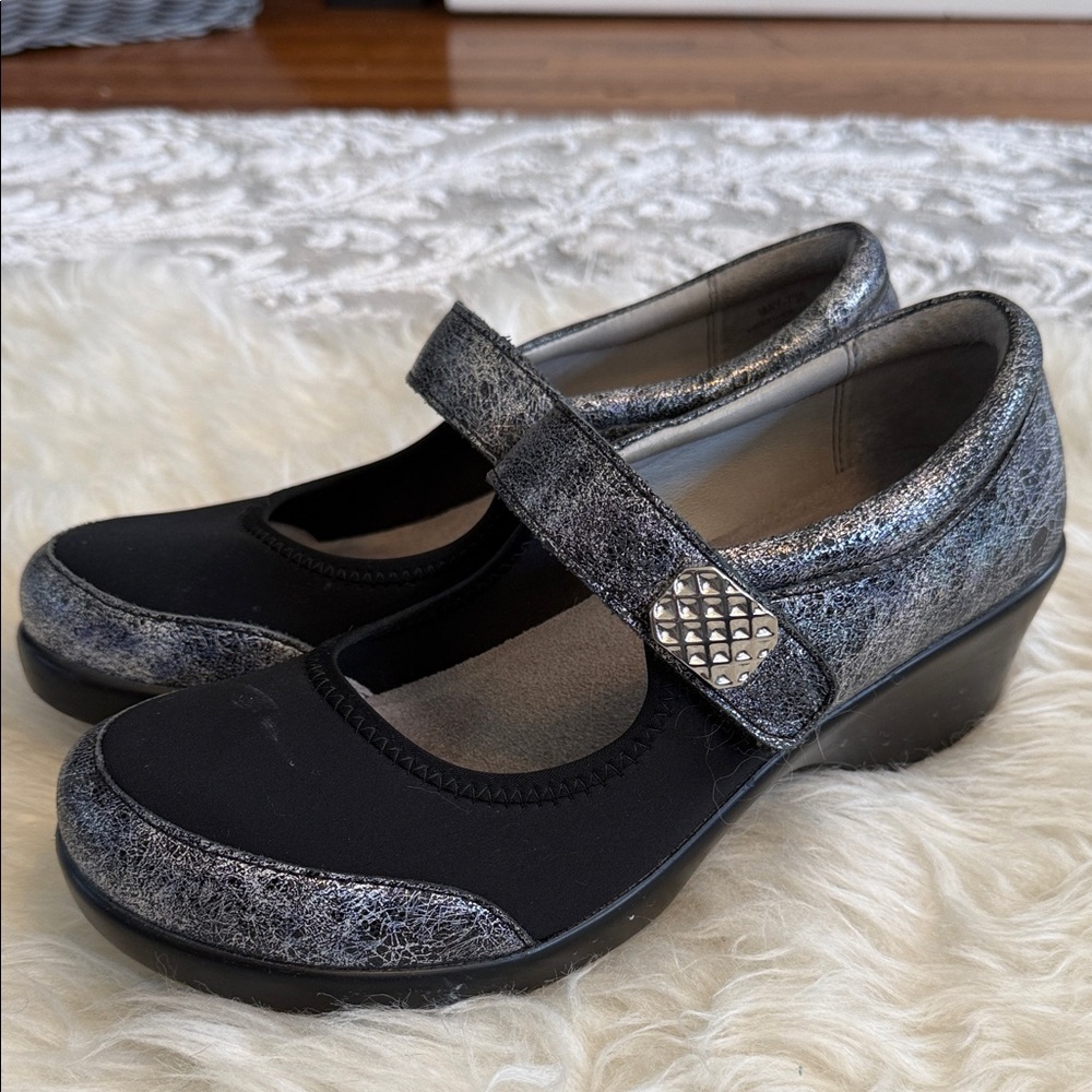 Alegria Mary Jane in Black with Metallic Silver Trim
